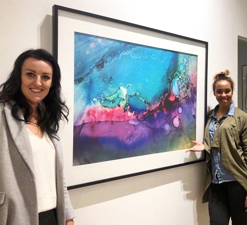  Bianca and Carla very happy with their choice of artwork 'Drifting III' 