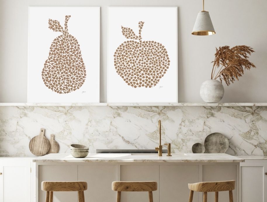 Pear artwork in a kitchen