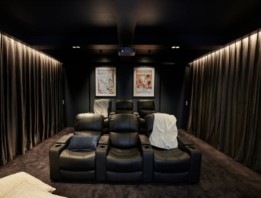 Leather recliner in home cinema - The Block
