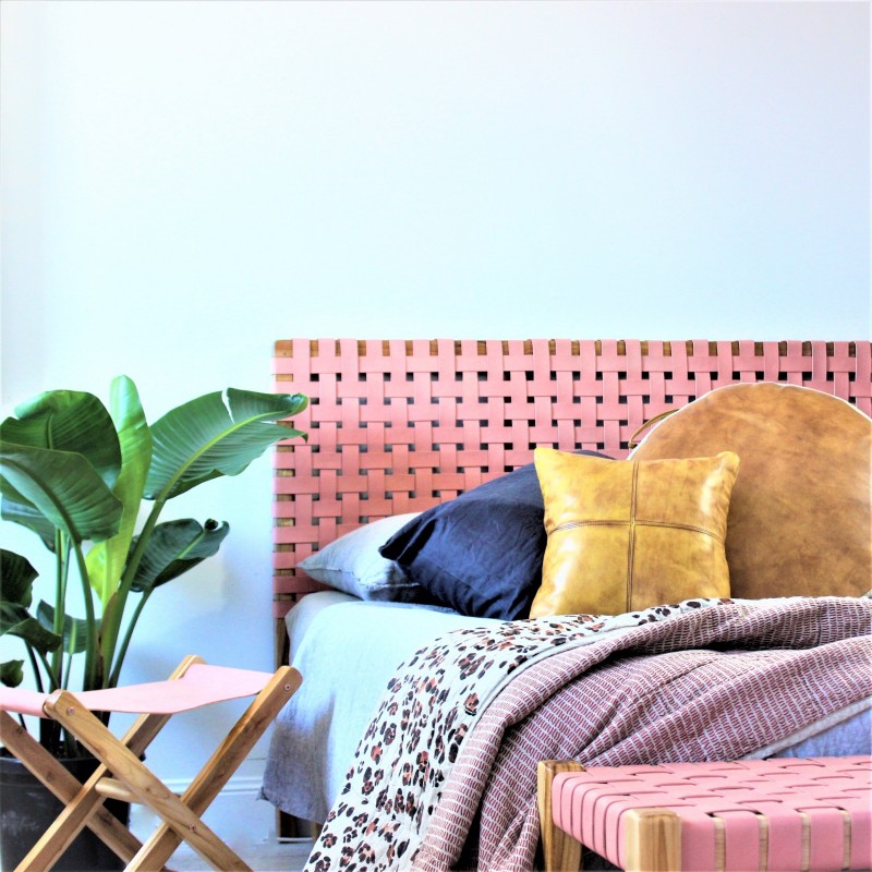  The Fern Headboard, Blush Rose Leather, Queen  by COCO UNIKA from The Block Shop 