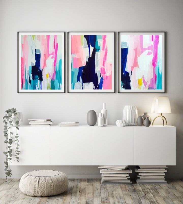  Bring some colour to your space with the 'Garden on Enid Trio' by Maggi McDonald. 