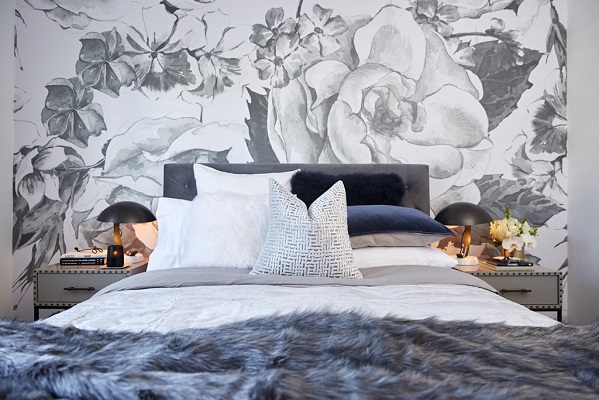 Stunning wallpaper used by Hannah & Clint in their guest bedroom