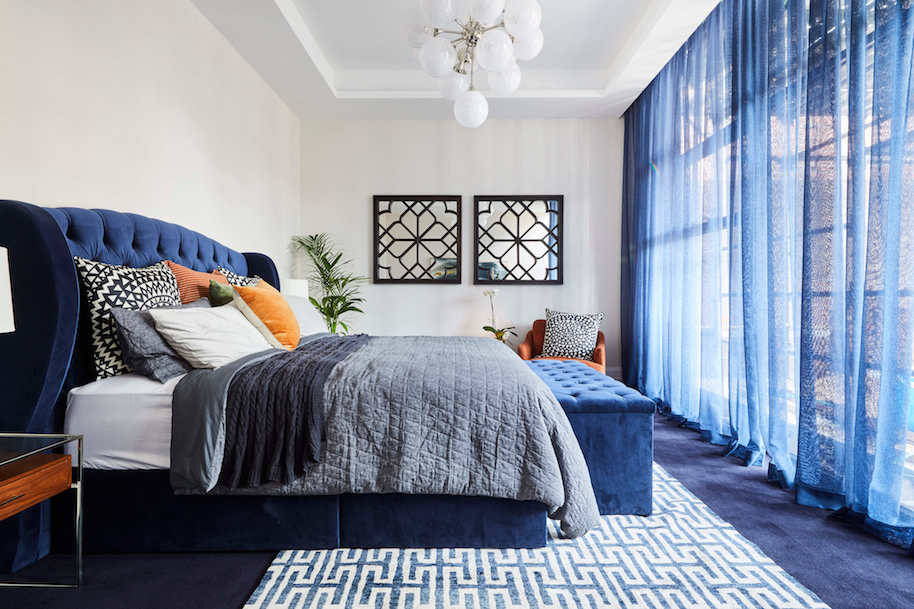 Mitch and Mark used navy sheers in their Master bedroom 