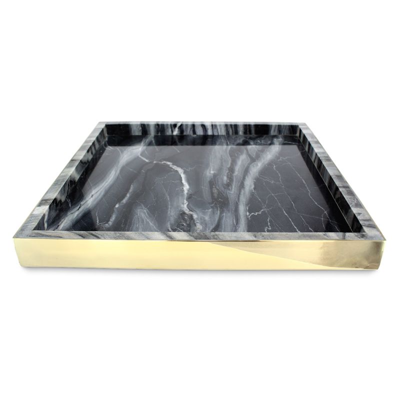 The Ava Tray in Smokey Marble and Polished Brass 