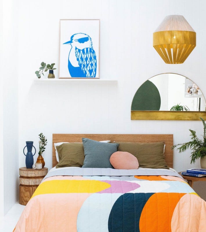 Madeleine Stamer Kookaburra art in a colourful bedroom