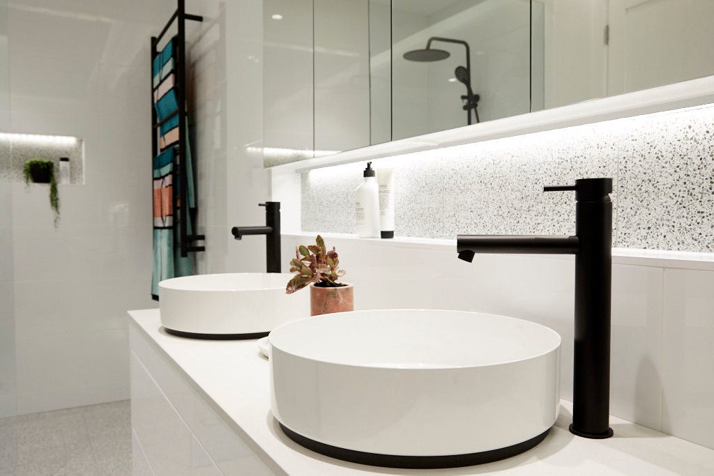 Courtney and Hans Bathroom featuring Terrazzo Tile