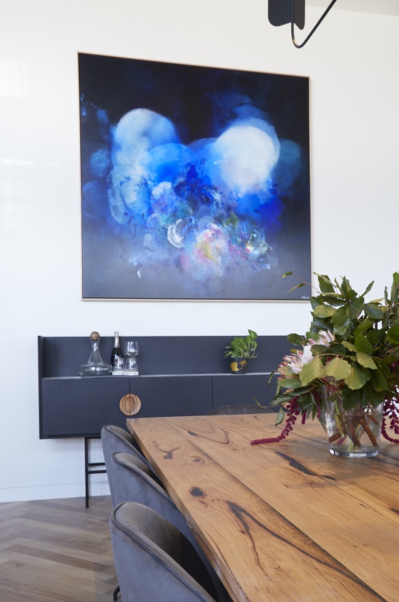  'Blue Diamond' limited edition print by Michael Blond as seen in Bianca and Carla's dining area. 