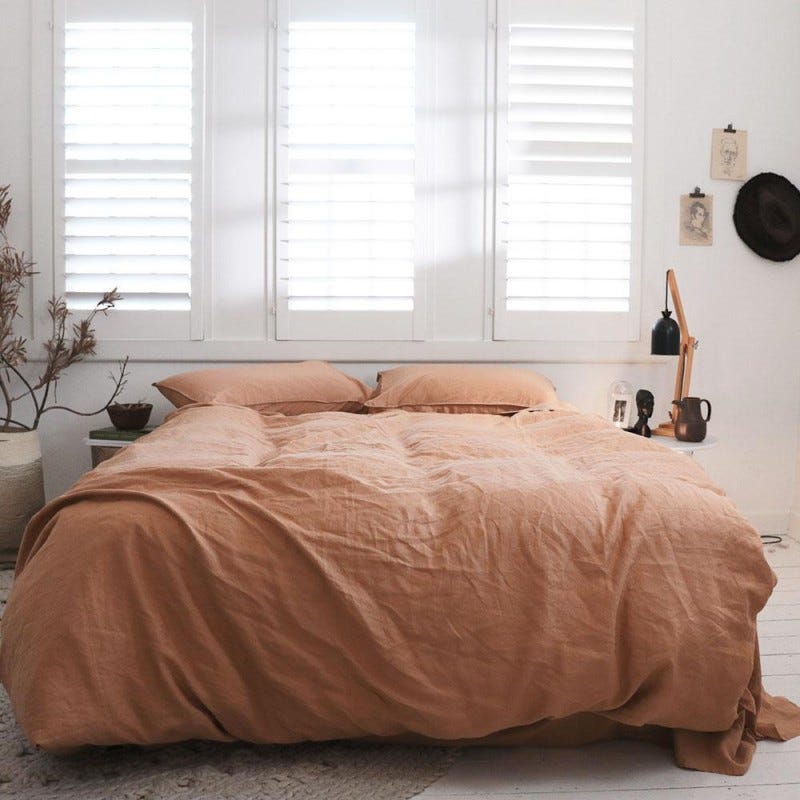 Terracotta bed linen from The Sheet Society at The Block Shop