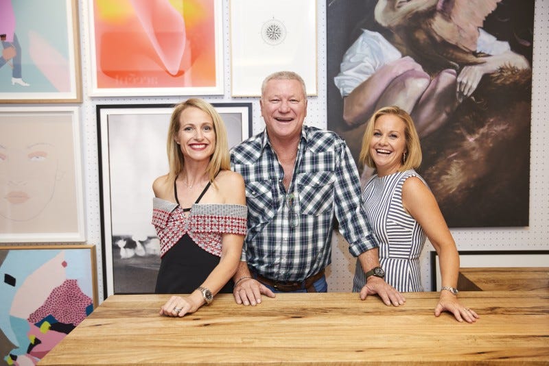 Emma and Sarah pictured with Scott Cam at The Block Shop