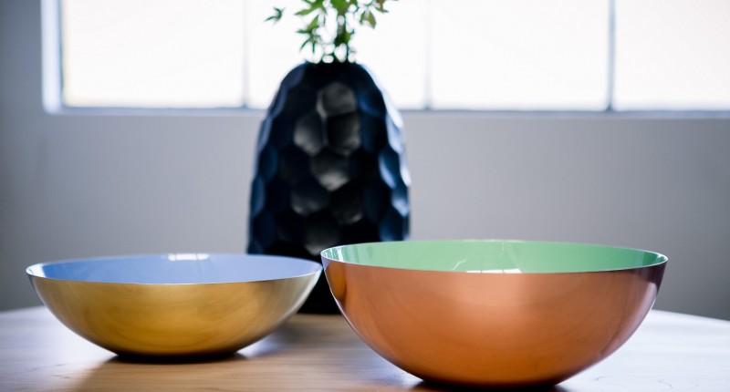 Ziporah lifestyle bowls, Copper Pop (with the green lining) and Golden Pop (with the blue lining) launching later this year as part of their new home & living range