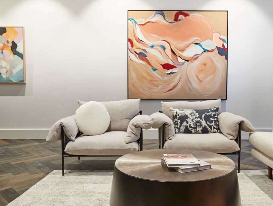 Genna Kaye art featured Tess and Luke Living Room 