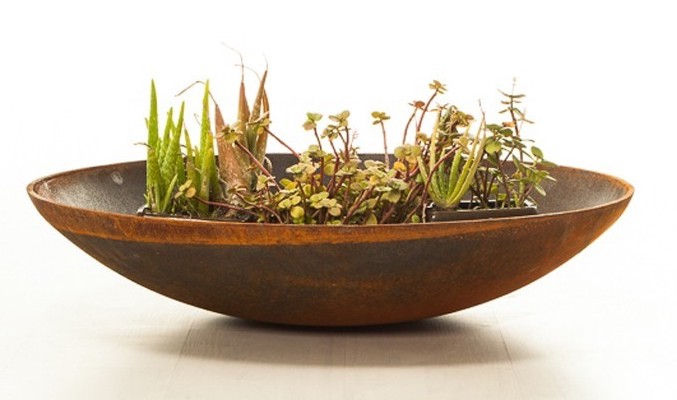 Industrial thick hand cast bowl suitable for use as a planter, or a dish for wood burning 