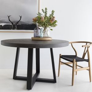 1.2m Elkstone Round Alta Dining Table | Ebony with Black Powder Coated Iron Legs | Pre order