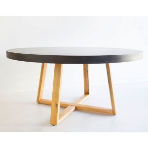 1.6m Alta Round Dining Table | Ebony Black with Light Honey Timber Legs | Pre-order