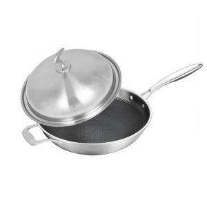 18/10 Stainless Steel Fry Pan 34cm Frying Pan Top Grade Textured Non Stick Interior Skillet with Hel