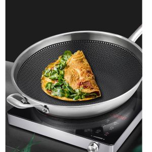 18/10 Stainless Steel Fry Pan 34cm Frying Pan Top Grade Textured Non Stick Interior Skillet with Hel