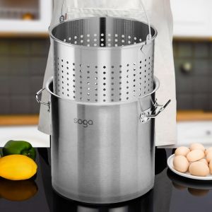 21L Stainless Steel Stockpot with Perforated Basket Pasta Strainer