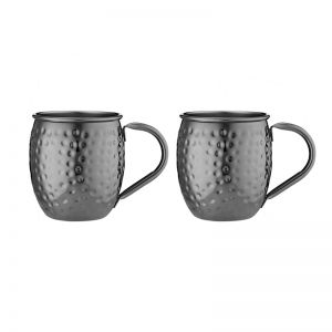 2pc 500ml Tempa Spencer Hammered Black Stainless Steel Cold Drinking Mug/Cup