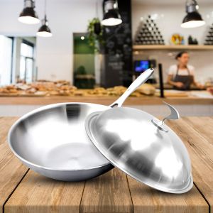 2X 18/10 Stainless Steel Fry Pan 32cm Frying Pan Top Grade Cooking Skillet with Lid
