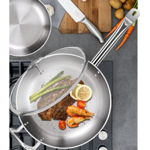 2X 30cm Stainless Steel Saucepan Sauce pan with Glass Lid and Helper Handle Triple Ply Base Cookware