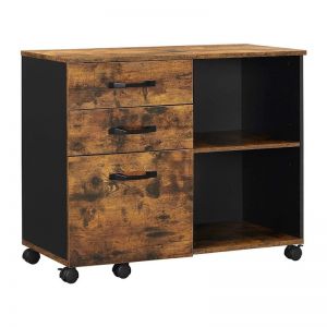 3-Drawer File Cabinet with Open Compartments | Rustic Brown and Black