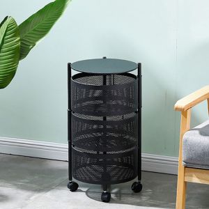 3 Tier Steel Round Rotating Kitchen Cart Multi-Functional Shelves Portable Storage Organizer with Wh