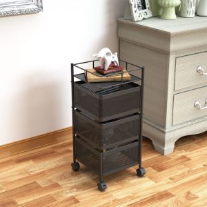 3 Tier Steel Square Rotating Kitchen Cart Multi-Functional Shelves Portable Storage Organizer with W