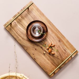 30cm Brown Rectangle Wooden Acacia Food Serving Tray