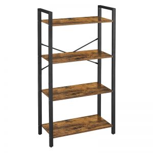 4-Tier Shelving Unit with Steel Frame | Rustic Brown and Black