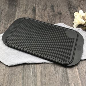 47cm Cast Iron Ridged Griddle Hot Plate Grill Pan BBQ Stovetop