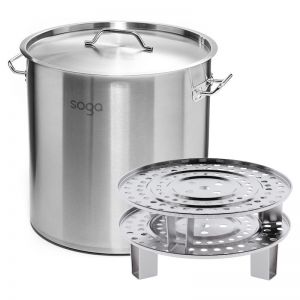 50L Stainless Steel Stock Pot with Two Steamer Rack Insert