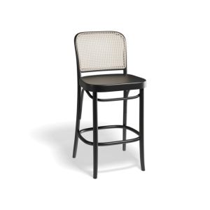 811 Hoffmann Black Stain Stool with Wood Seat and Cane Backrest by TON