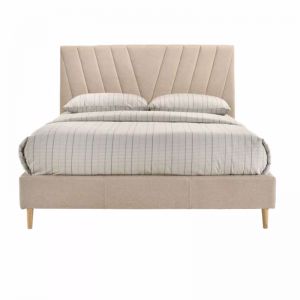 Upholstered Fabric Platform Bed Base Frame | Beige