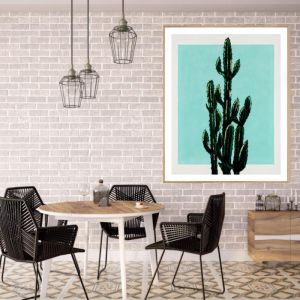 Cactus On A Rectangle | P4007 Aqua | Framed Print | Colour Clash Studio