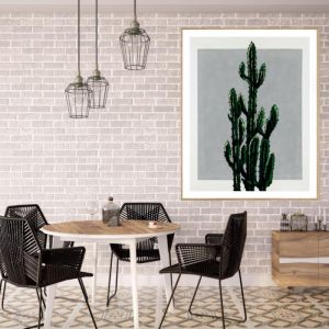 Cactus On A Rectangle | P4007 Grey | Framed Print | Colour Clash Studio