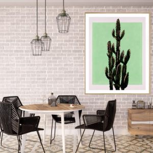 Cactus On A Rectangle | P4007 Mint | Framed Print | Colour Clash Studio