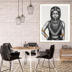 Tribal Girl with Lip Ring | P3025 Gold | Framed Print | Colour Clash Studio