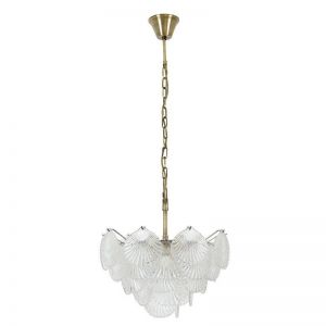 Adele 4 Light Pendant or Close to Ceiling Fitting in Antique Brass with Clear Glass Shades | Beacon 