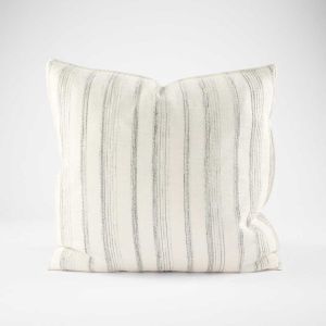 Alec Linen Cushion - Off White w' Slate Stripe