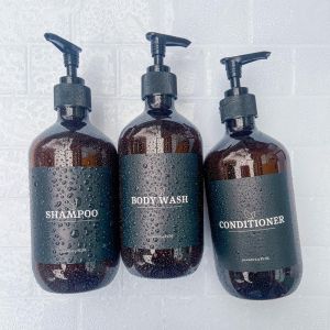 Amber Bathroom Bottle Trio w/ Black Premium Printed Labels