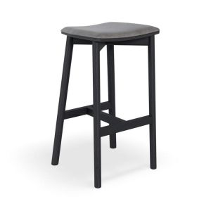 Andi Backless Bar Stool | Black Stained Ash | Upholstered Vintage Grey Seat