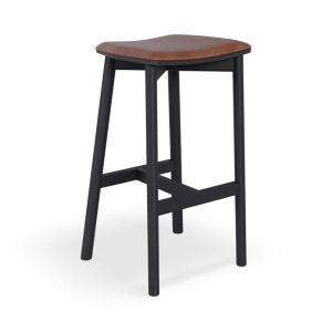 Andi Backless Bar Stool | Black Stained Ash | Upholstered Vintage Tan Seat