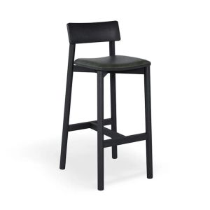 Andi  Bar Stool | Black Stained Ash | Upholstered Green Vinyl Seat