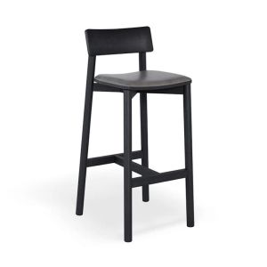Andi Bar Stool | Black Stained Ash | Upholstered Grey Vinyl Seat