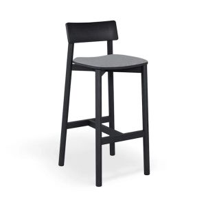 Andi Bar Stool | Black Stained Ash | Upholstered Light Grey Fabric Seat