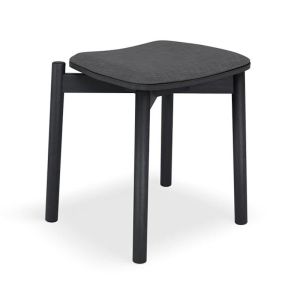 Andi Low Wooden Stool | Black | Upholstered Charcoal Fabric Seat