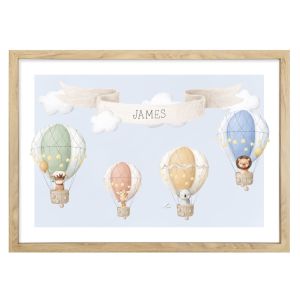 Animal Friends Hot Air Balloon | Personalised Art Print by Arty Bub