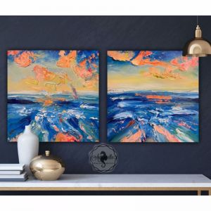 Another Life | Original Artworks Antuanelle | Set of 2 | Textured Coastal Sunset