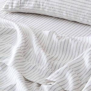 Antwerp Linen Flat Sheet | White & Charcoal