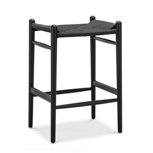 Arche Solid Ashwood Woven Cord Barstool | 66cm | Black | by L3 Home